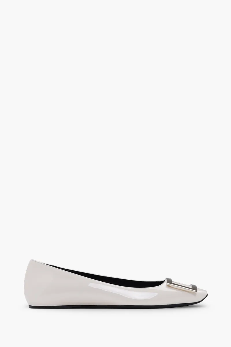 ROGER VIVIER Trompette Metal Buckle Ballerina in Off White Patent Leather 0