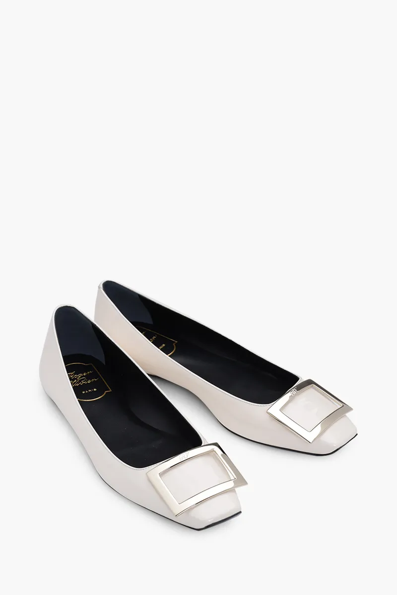 ROGER VIVIER Trompette Metal Buckle Ballerina in Off White Patent Leather 1