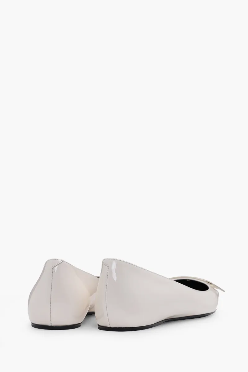 ROGER VIVIER Trompette Metal Buckle Ballerina in Off White Patent Leather 2