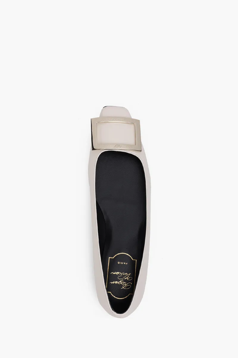 ROGER VIVIER Trompette Metal Buckle Ballerina in Off White Patent Leather 3