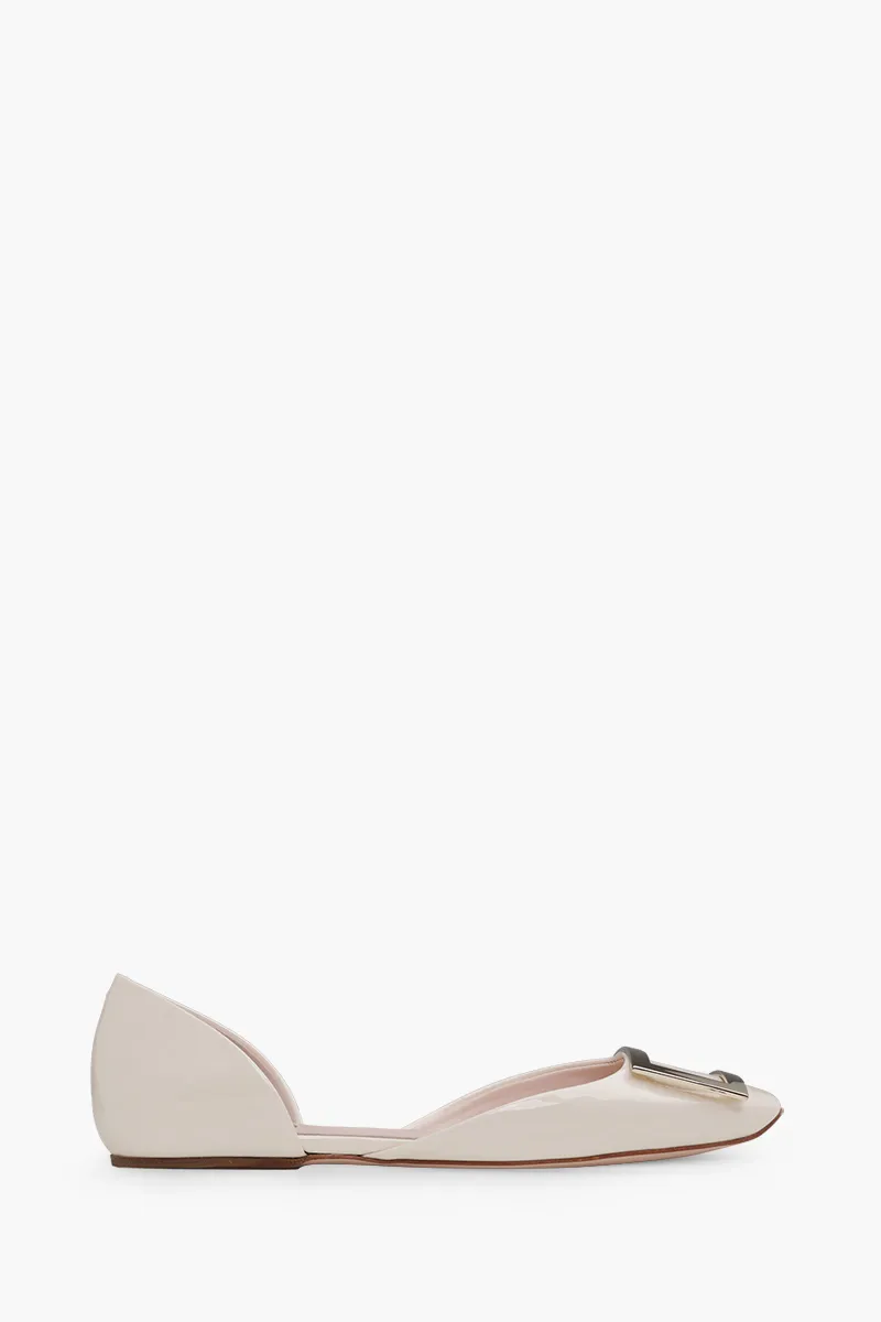 ROGER VIVIER Women Trompette Dorsay Metal Buckle Ballerina in Off White Patent Leather 0