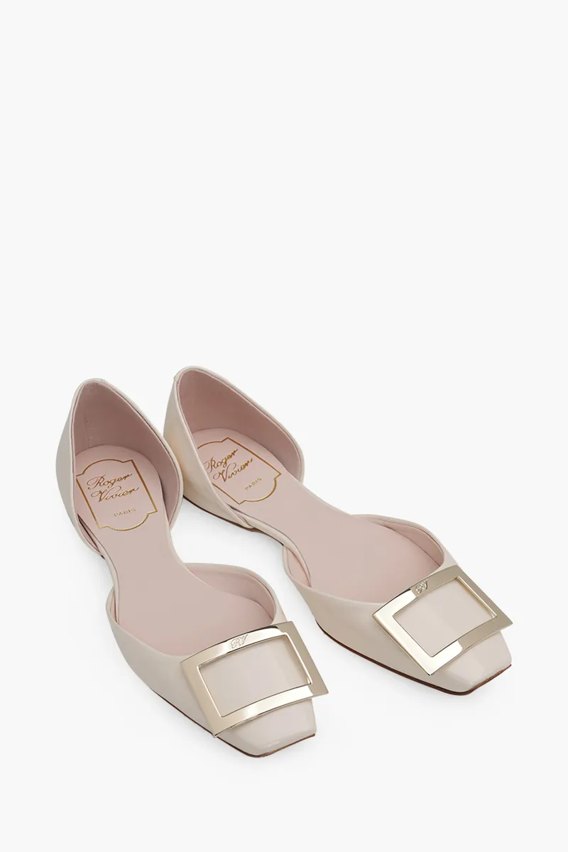 ROGER VIVIER Women Trompette Dorsay Metal Buckle Ballerina in Off White Patent Leather 1