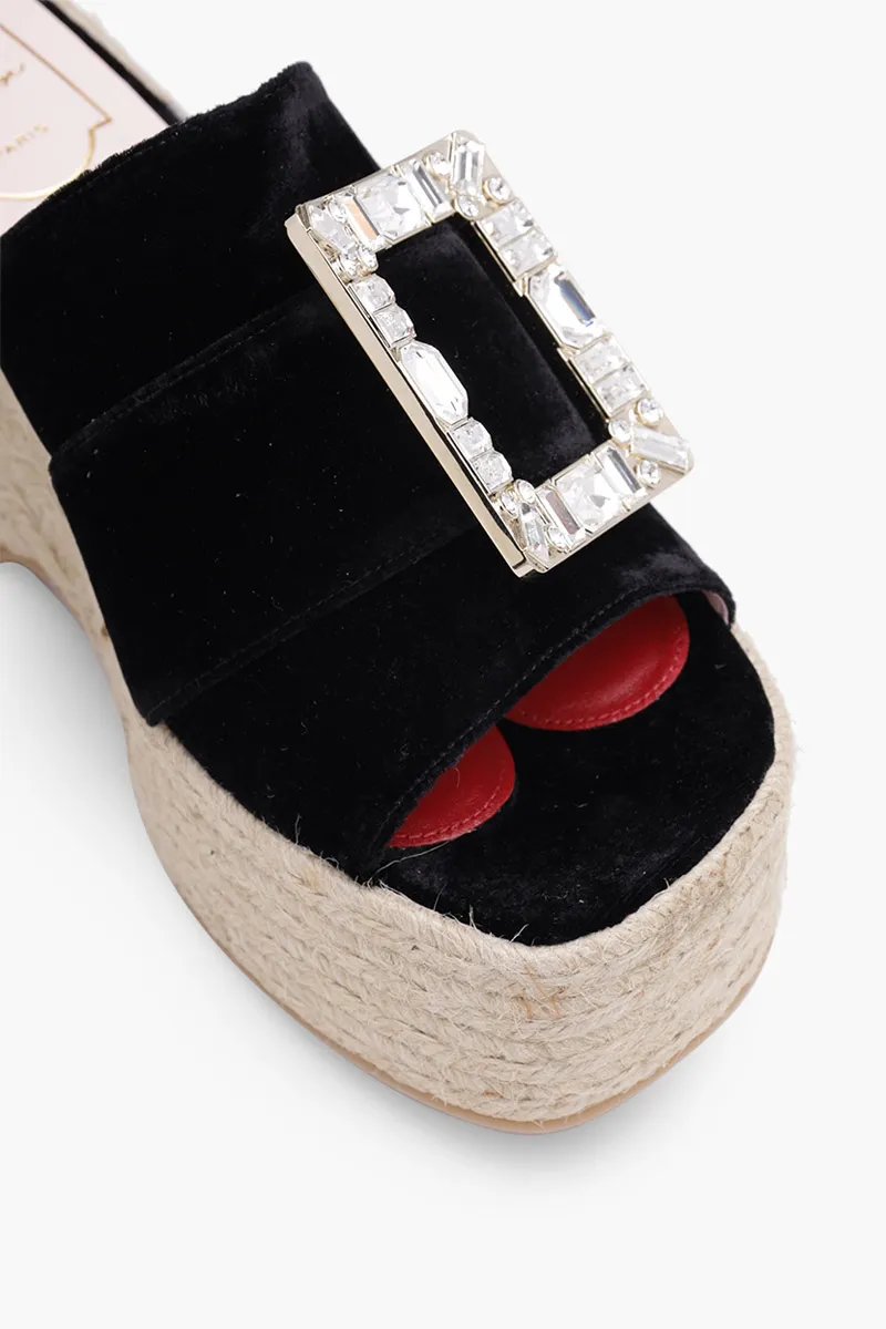 ROGER VIVIER Strass Vivier Buckle Espadrille Platform 85mm Mules in Black Velvet 4