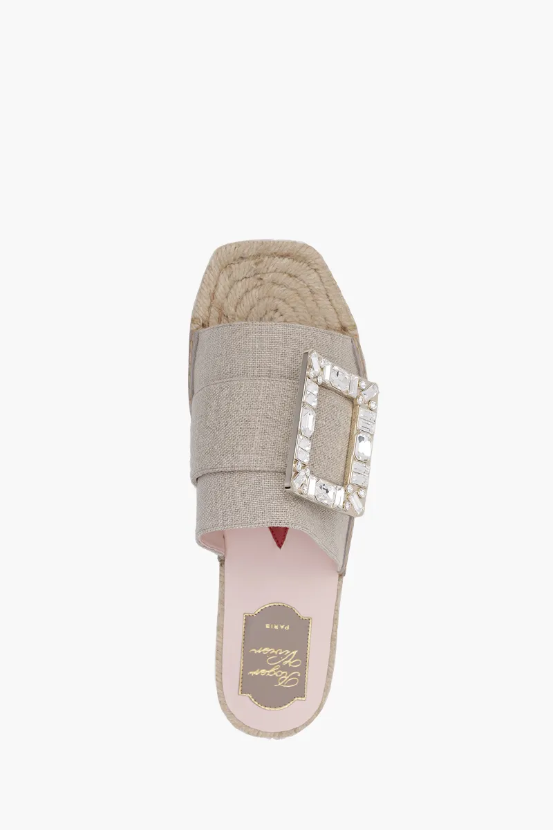 ROGER VIVIER Women Strass Buckle Espadrille Sandals in Tissu Beige 3