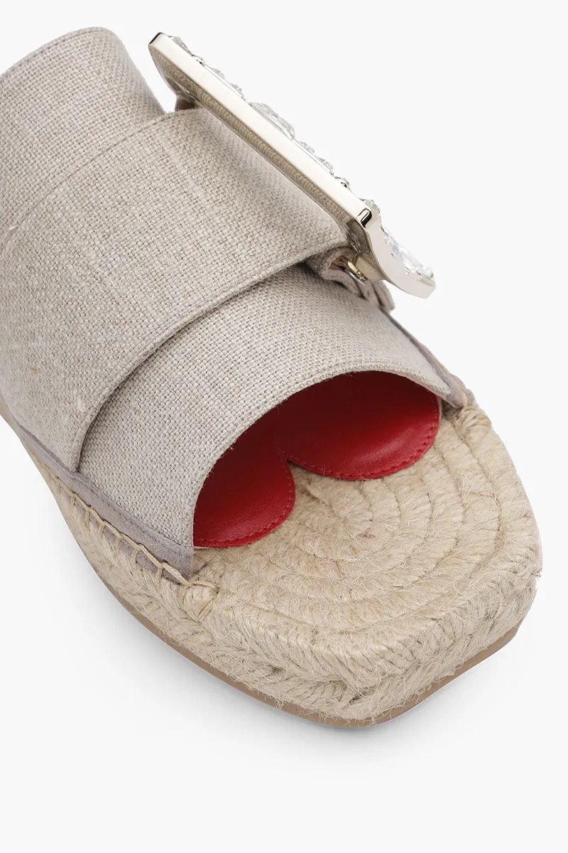 ROGER VIVIER Women Strass Buckle Espadrille Sandals in Tissu Beige 4