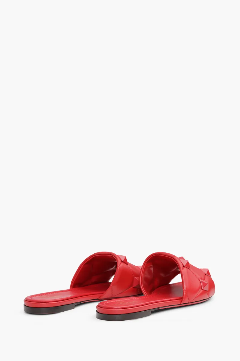 VALENTINO Roman Stud Slide Sandals in All Red Quilted Leather 2