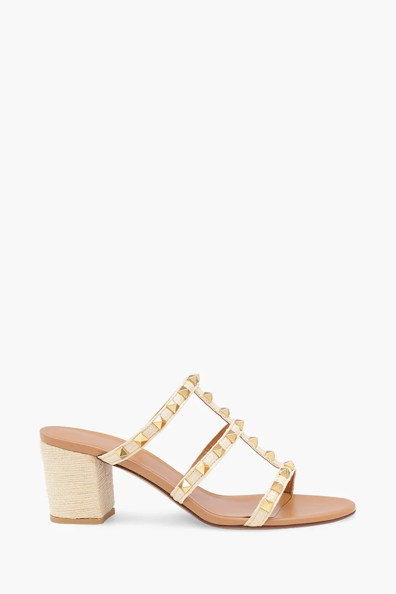 VALENTINO Rockstud 6cm Sandals in Natural Raffia 0