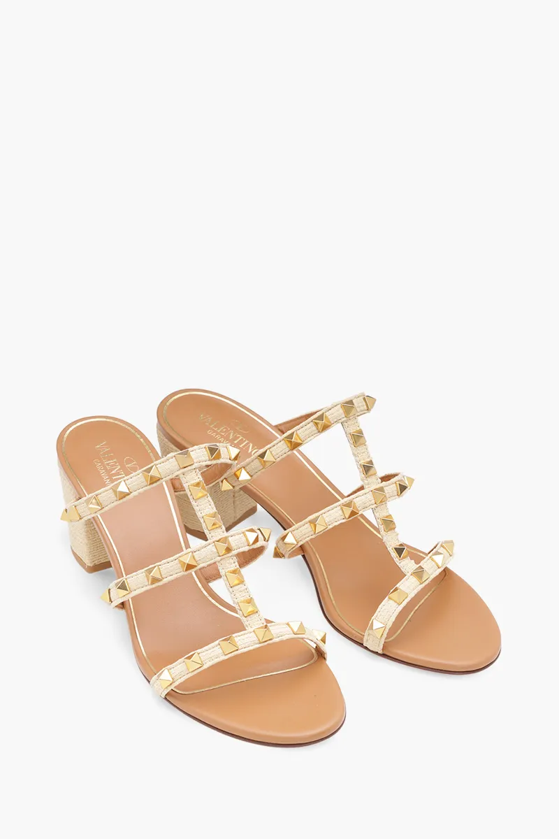 VALENTINO Rockstud 6cm Sandals in Natural Raffia 1
