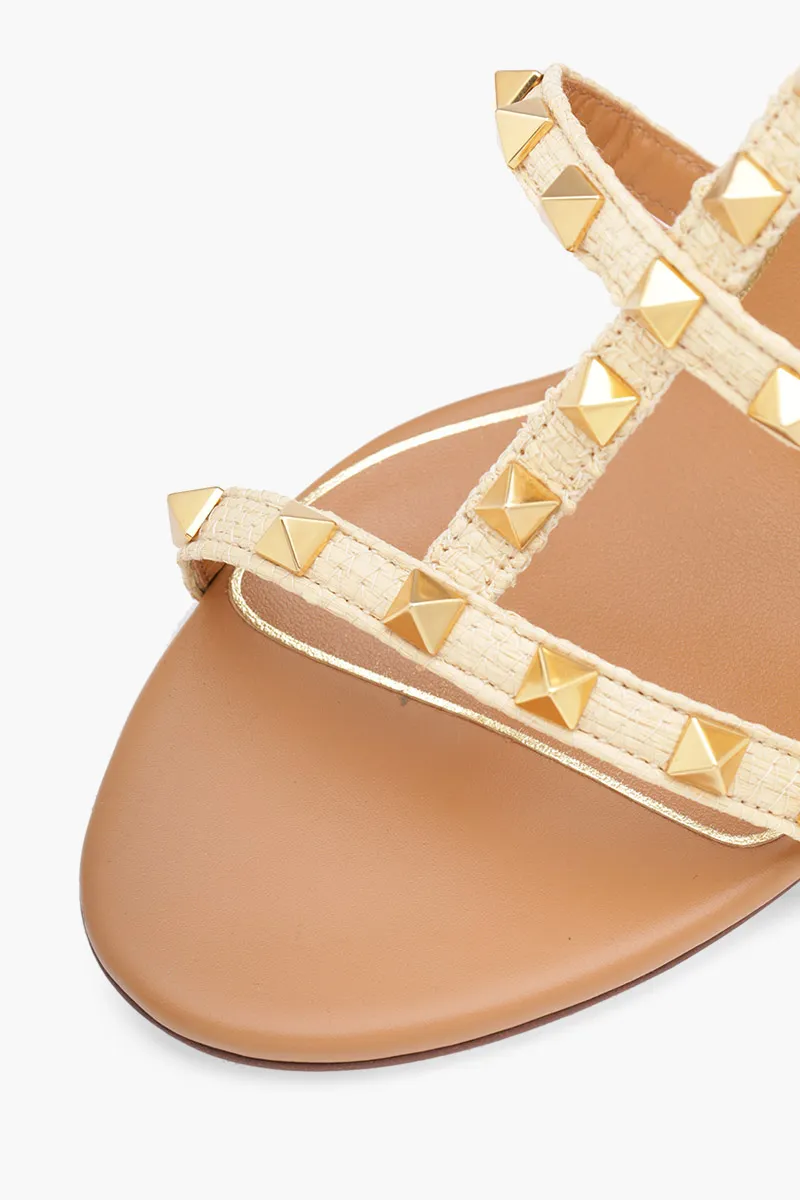 VALENTINO Rockstud 6cm Sandals in Natural Raffia 4