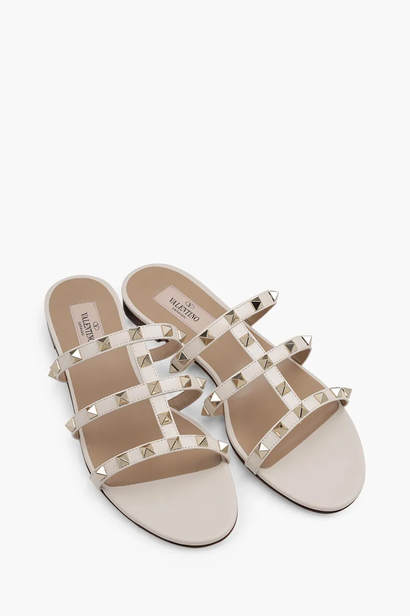 VALENTINO Rockstud Strappy Slides in Light Ivory 1