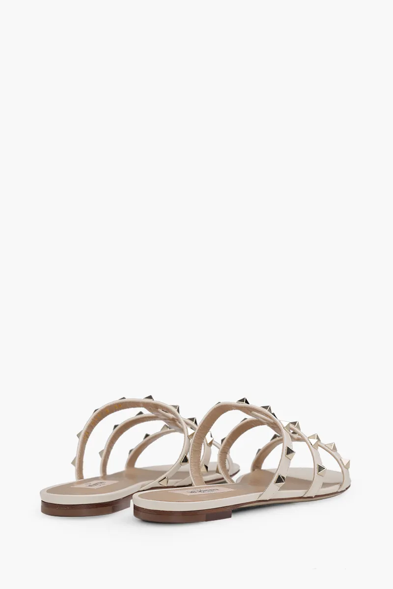 VALENTINO Rockstud Strappy Slides in Light Ivory 2
