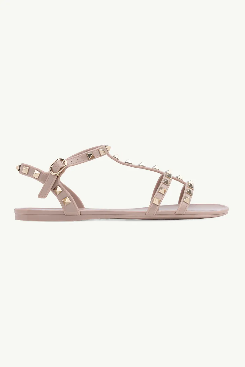 VALENTINO Rockstud Jelly Ankle Strap Flat Sandals in Nude Poudre 0
