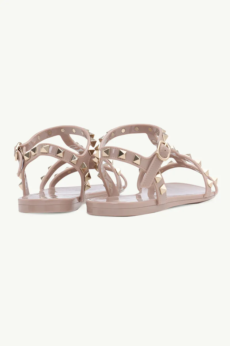 VALENTINO Rockstud Jelly Ankle Strap Flat Sandals in Nude Poudre 2