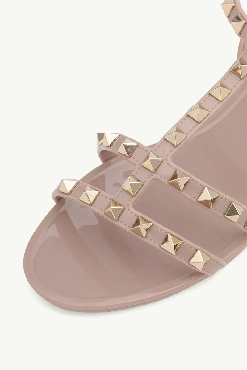VALENTINO Rockstud Jelly Ankle Strap Flat Sandals in Nude Poudre 4