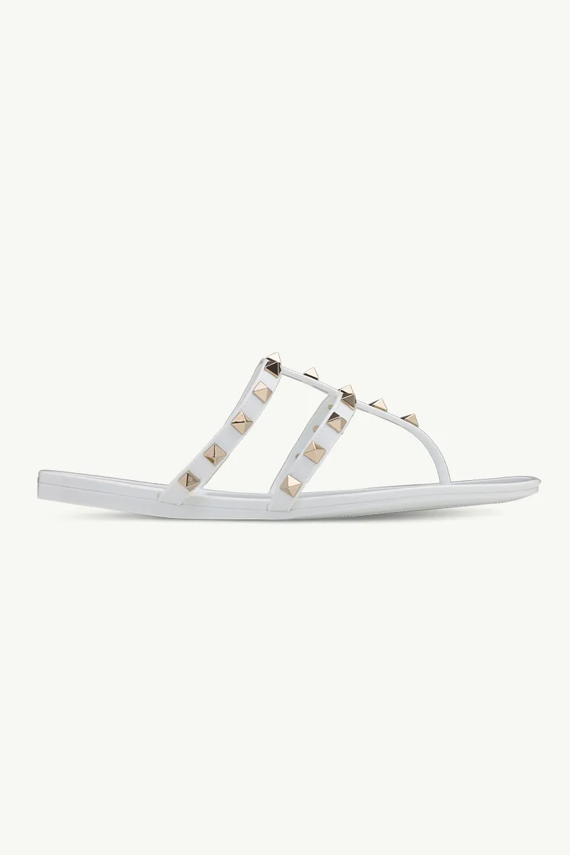 VALENTINO Rockstud Flat Rubber Sandals in White 0