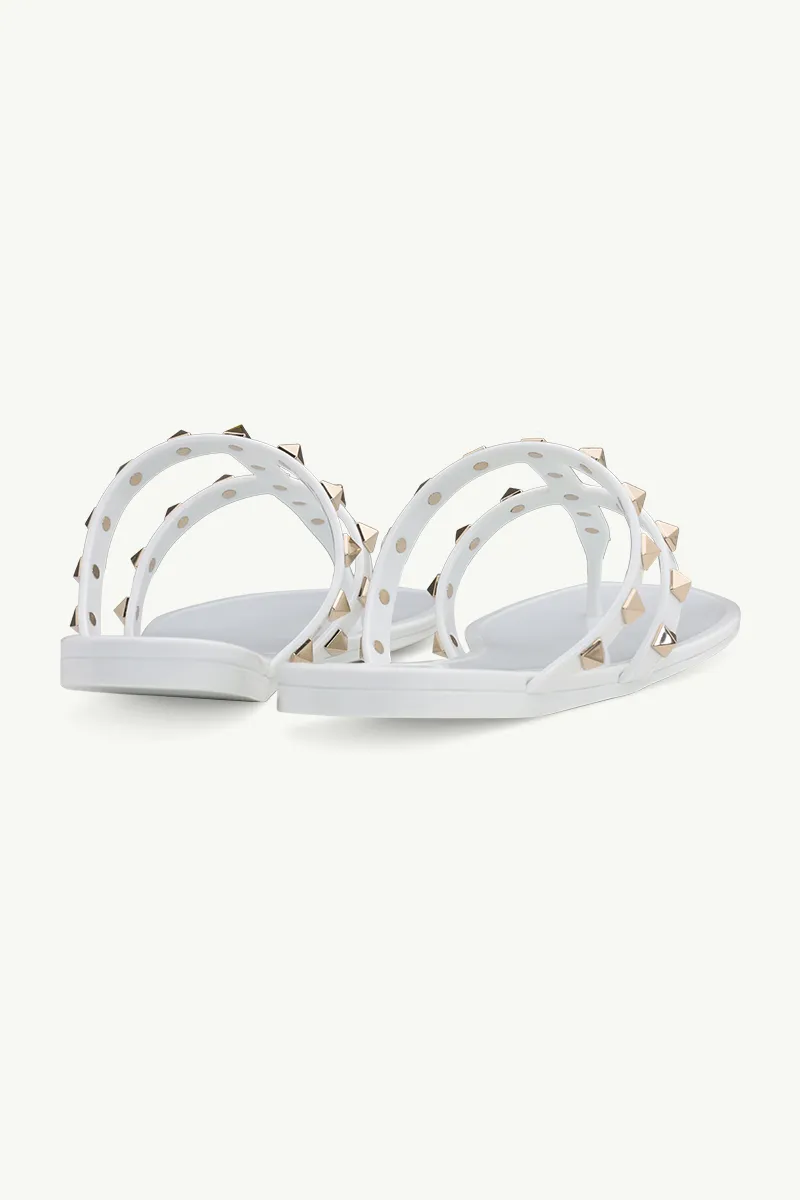 VALENTINO Rockstud Flat Rubber Sandals in White 2