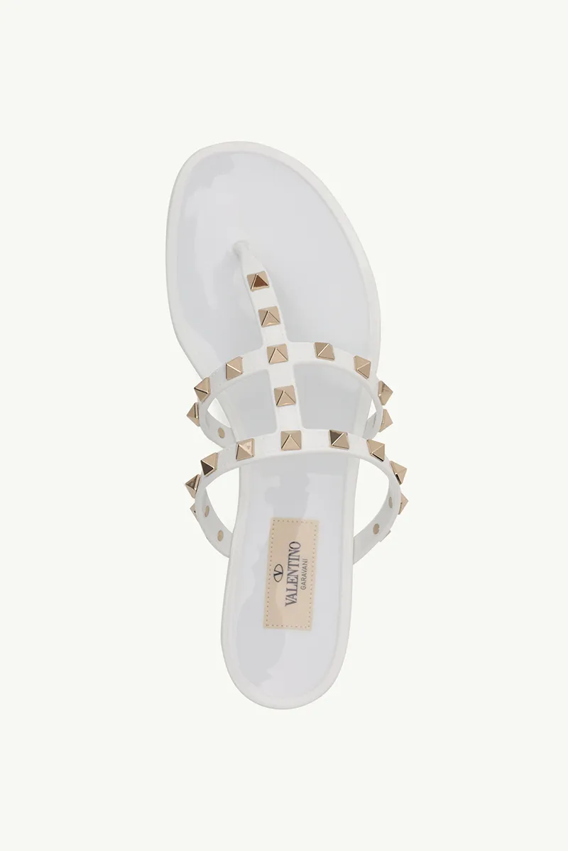 VALENTINO Rockstud Flat Rubber Sandals in White 3