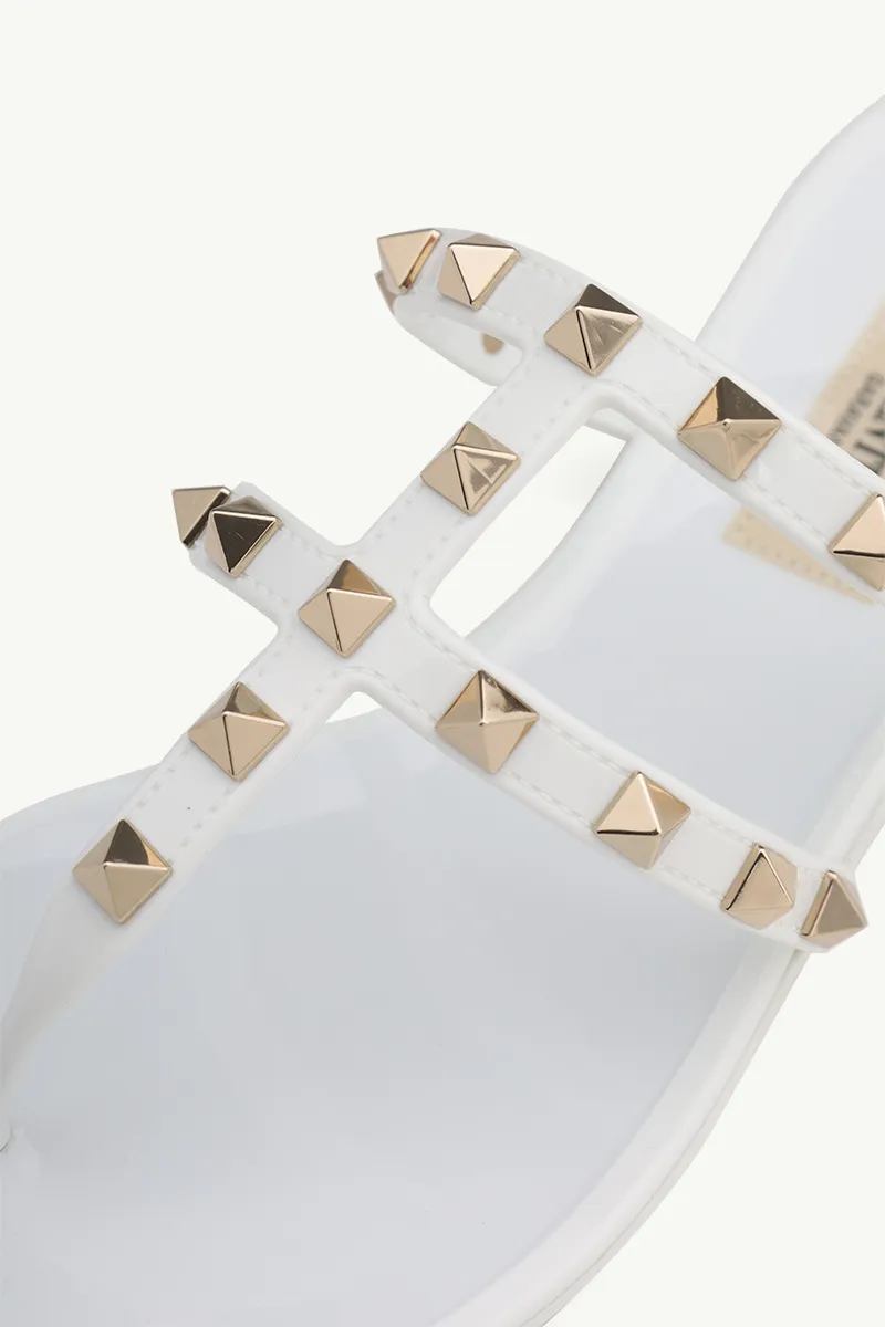 VALENTINO Rockstud Flat Rubber Sandals in White 4