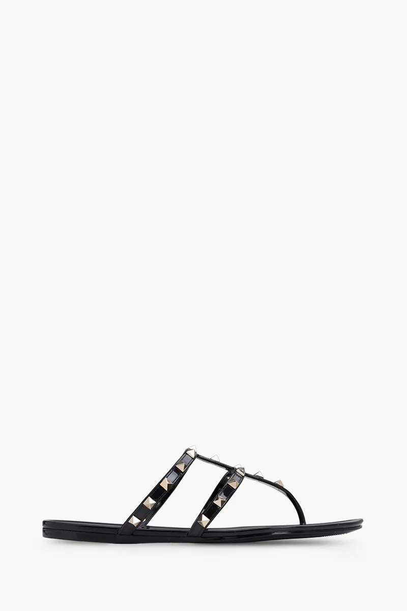 VALENTINO Rockstud Flat Rubber Sandals in Black 0