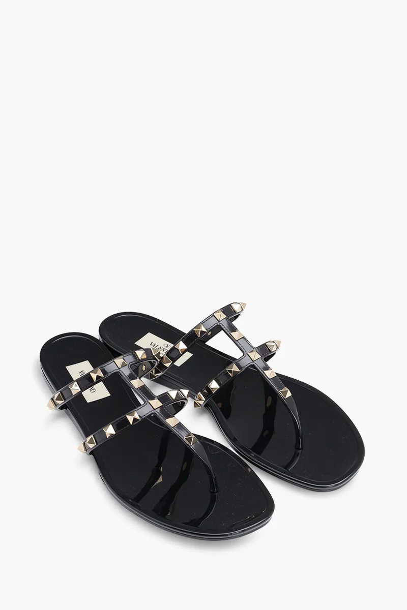 VALENTINO Rockstud Flat Rubber Sandals in Black 1