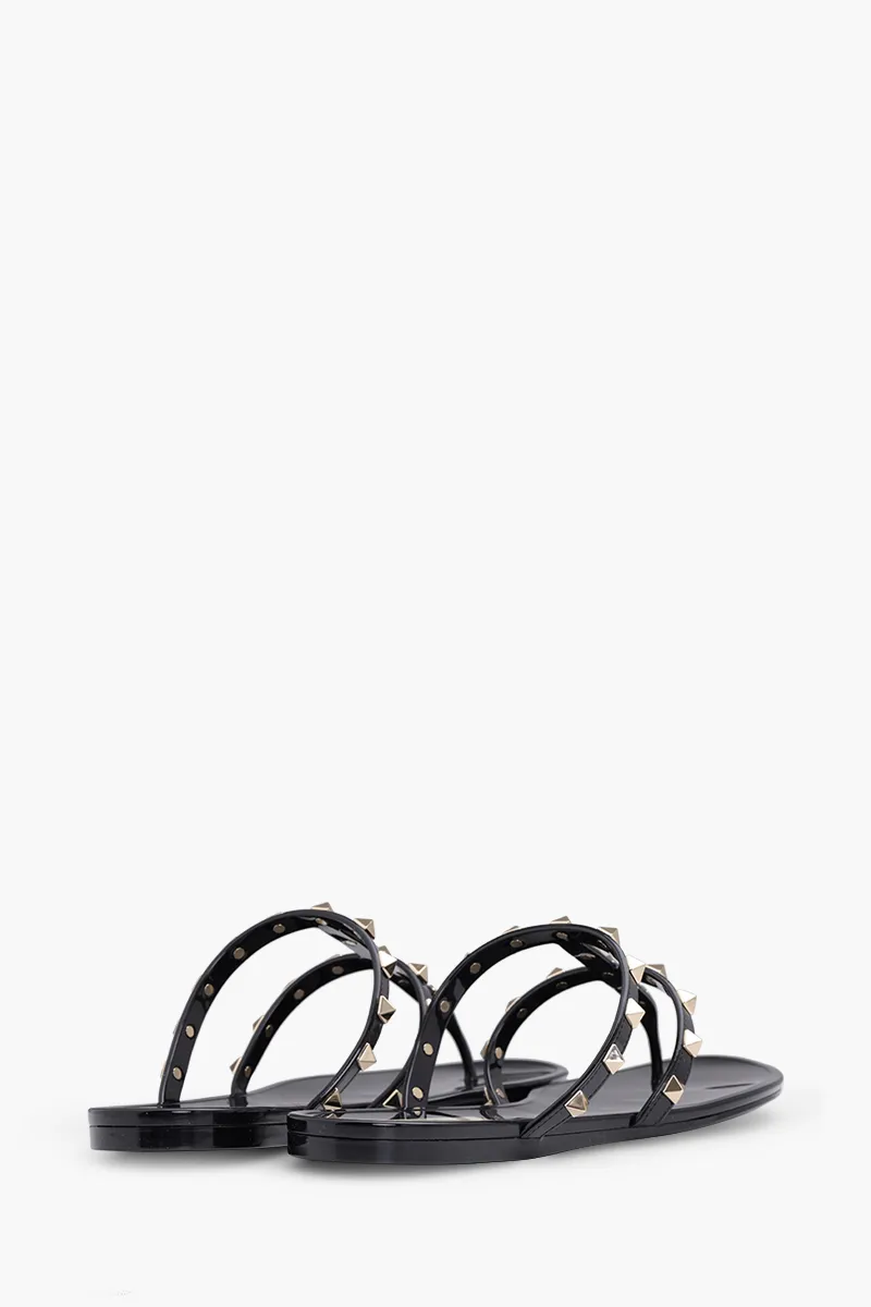 VALENTINO Rockstud Flat Rubber Sandals in Black 2