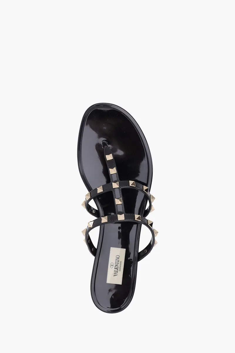 VALENTINO Rockstud Flat Rubber Sandals in Black 3