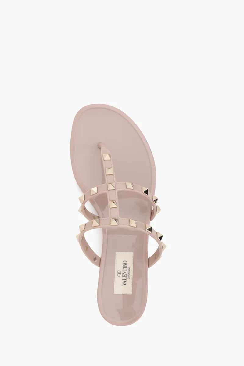 VALENTINO Rockstud Flat Rubber Sandals in Nude Poudre 3