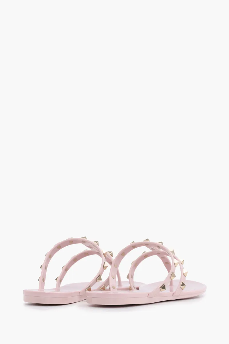 VALENTINO Rockstud Flat Rubber Sandals in Water Rose 2