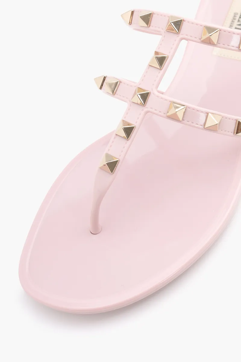 VALENTINO Rockstud Flat Rubber Sandals in Water Rose 4