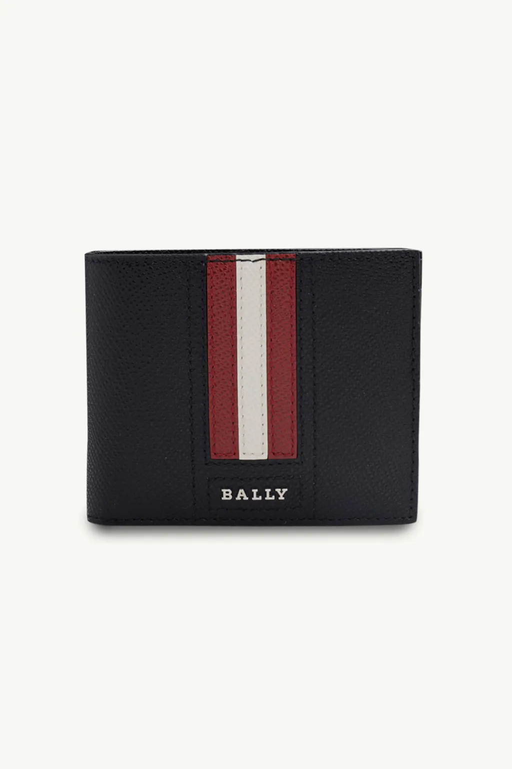 BALLY Men Tydan Bi-Fold Wallet in Black Bovine Leather with Red/White Stripe 0