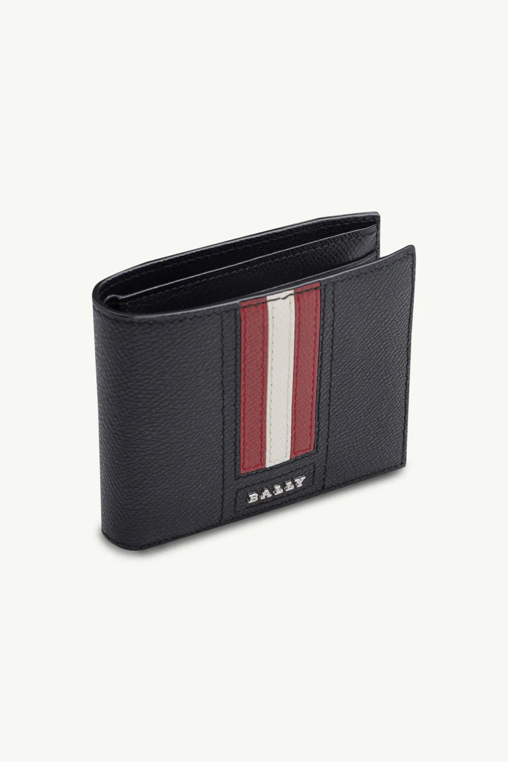 BALLY Men Tydan Bi-Fold Wallet in Black Bovine Leather with Red/White Stripe 2