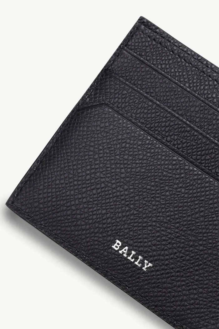BALLY Men Tydan Bi-Fold Wallet in Black Bovine Leather with Red/White Stripe 4