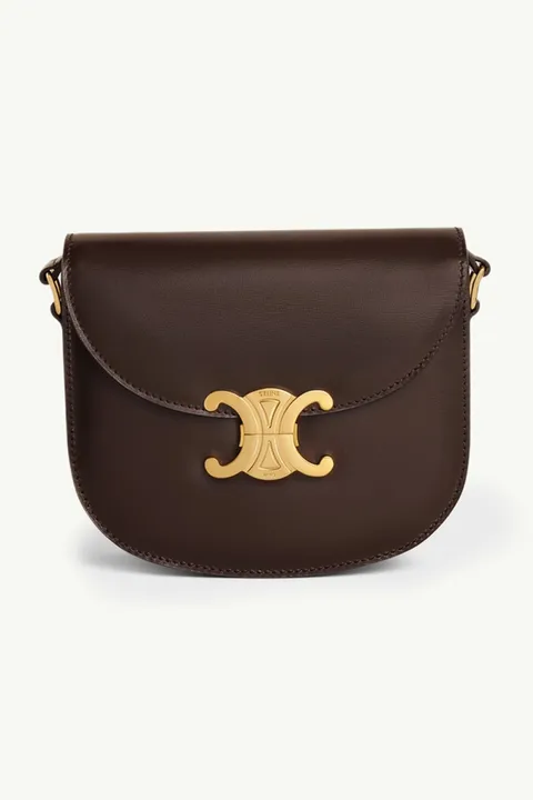 CELINE Teen Besace Triomphe Shoulder Bag in Brown Shiny Calfskin