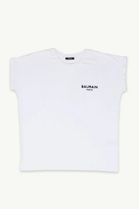 BALMAIN Women Balmain Paris Small Flocked Logo T-Shirt in White/Black