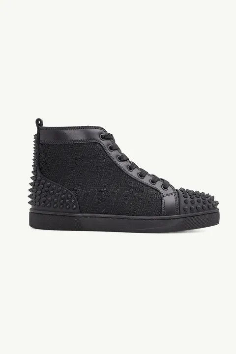 CHRISTIAN LOUBOUTIN Men Lou Spikes 2 High Top Sneakers in All Black Rubber