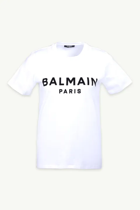 BALMAIN Women Balmain Flocked Logo T-Shirt in White/Black