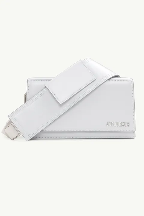 JACQUEMUS Le Bambino Homme Flap Shoulder Bag in Light Grey with Cotton Strap