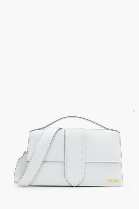 JACQUEMUS Le Bambinou Flap Bag in Light Grey Smooth Leather