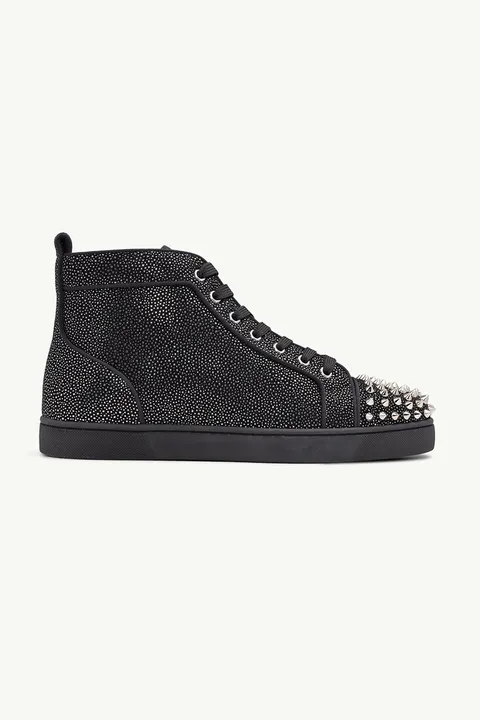 CHRISTIAN LOUBOUTIN Men Lou Spikes Orlato High Top Sneakers in Version Black Creative Leather