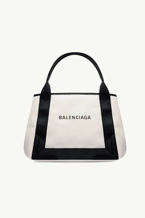 BALENCIAGA Cabas Tote S in White/Black with Logo