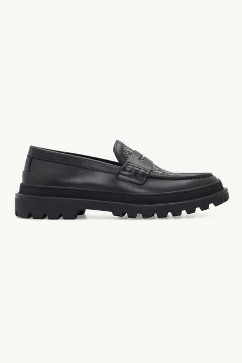 DIOR HOMME Explorer Oblique Loafers in Black Leather x Jacquard
