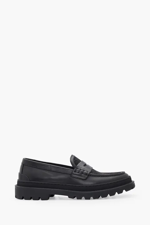 DIOR HOMME Explorer Oblique Loafers in All Black Leather x Jacquard
