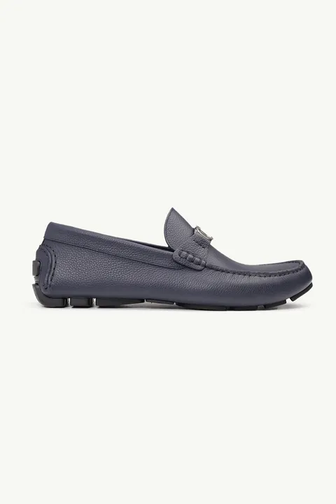 DIOR HOMME CD Icon Buckle Loafers in Navy Blue Grained