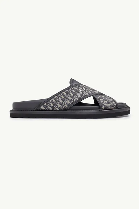 CHRISTIAN DIOR Aqua Oblique Crossover Strap Sandal in Deep Blue Multicolor with CD Icon