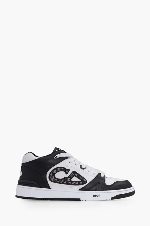 DIOR HOMME B57 Mid-Top Sneakers in Black/White Calfskin with Dior Oblique Jacquard!