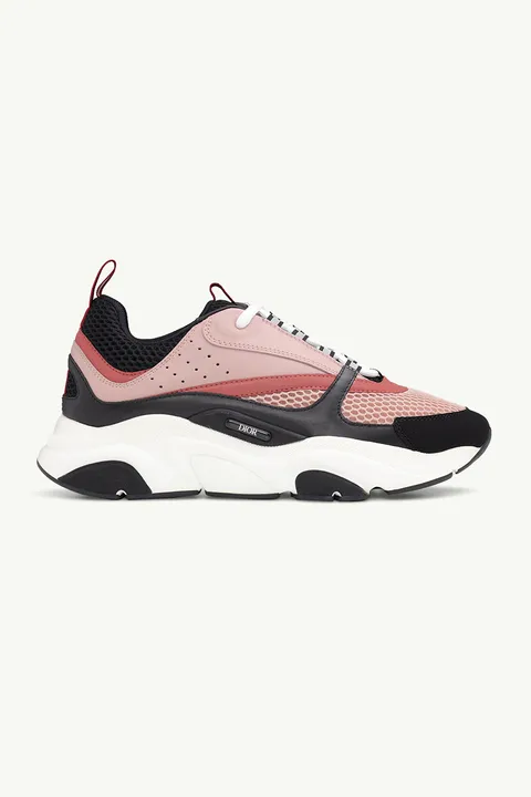 DIOR HOMME B22 Sneakers in Black/Pink Technical Mesh x Calfskin