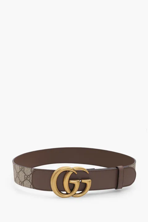 GUCCI GG Supreme Belt 4cm in Beige/Brown Leather with Double G Buckle GHW