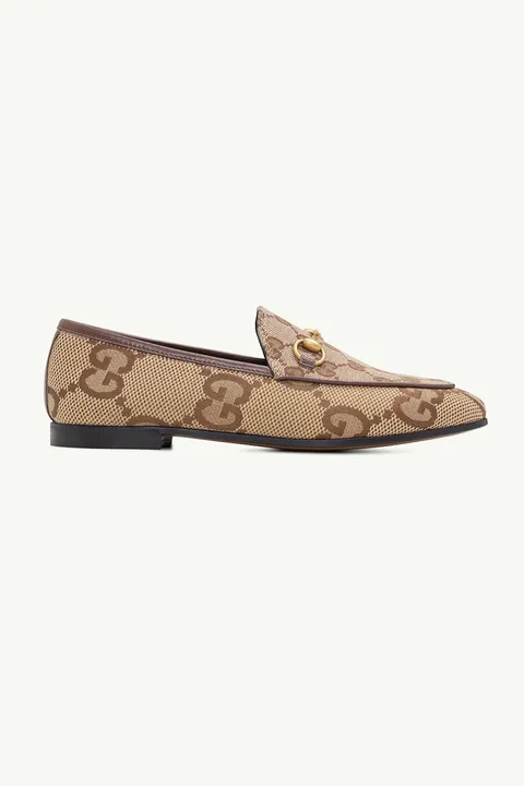 GUCCI Women Maxi GG Jordaan Loafers in Camel/Ebony Canvas