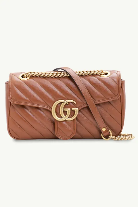 GUCCI Small Diagonal GG Marmont Shoulder Bag in Cuir GHW