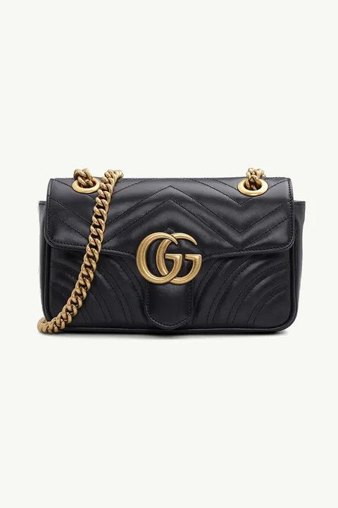 GUCCI Mini GG Marmont Flap Shoulder Bag in Black GHW
